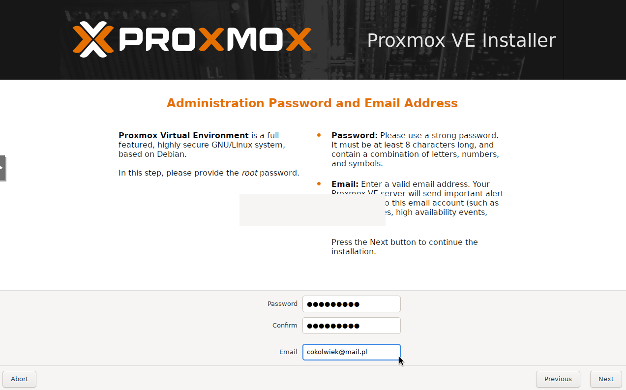 Proxmox hasło